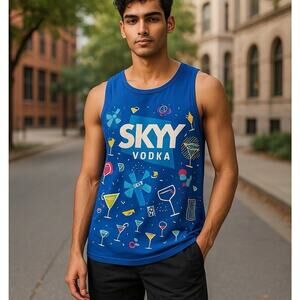 SKYY Vodka Men’s Large PRIDE Tank Top - Blue Cocktails Design Polyester New